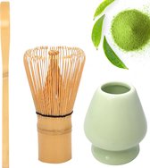 Winkrs - Service à Thee Matcha avec fouet en bambou et cuillère à café avec support en céramique verte - Matcha Beater/Whisk