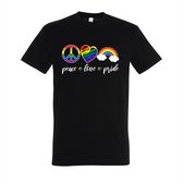 T-shirt Peace love pride - Zwart T-shirt - Maat S - T-shirt met print - T-shirt heren - T-shirt dames