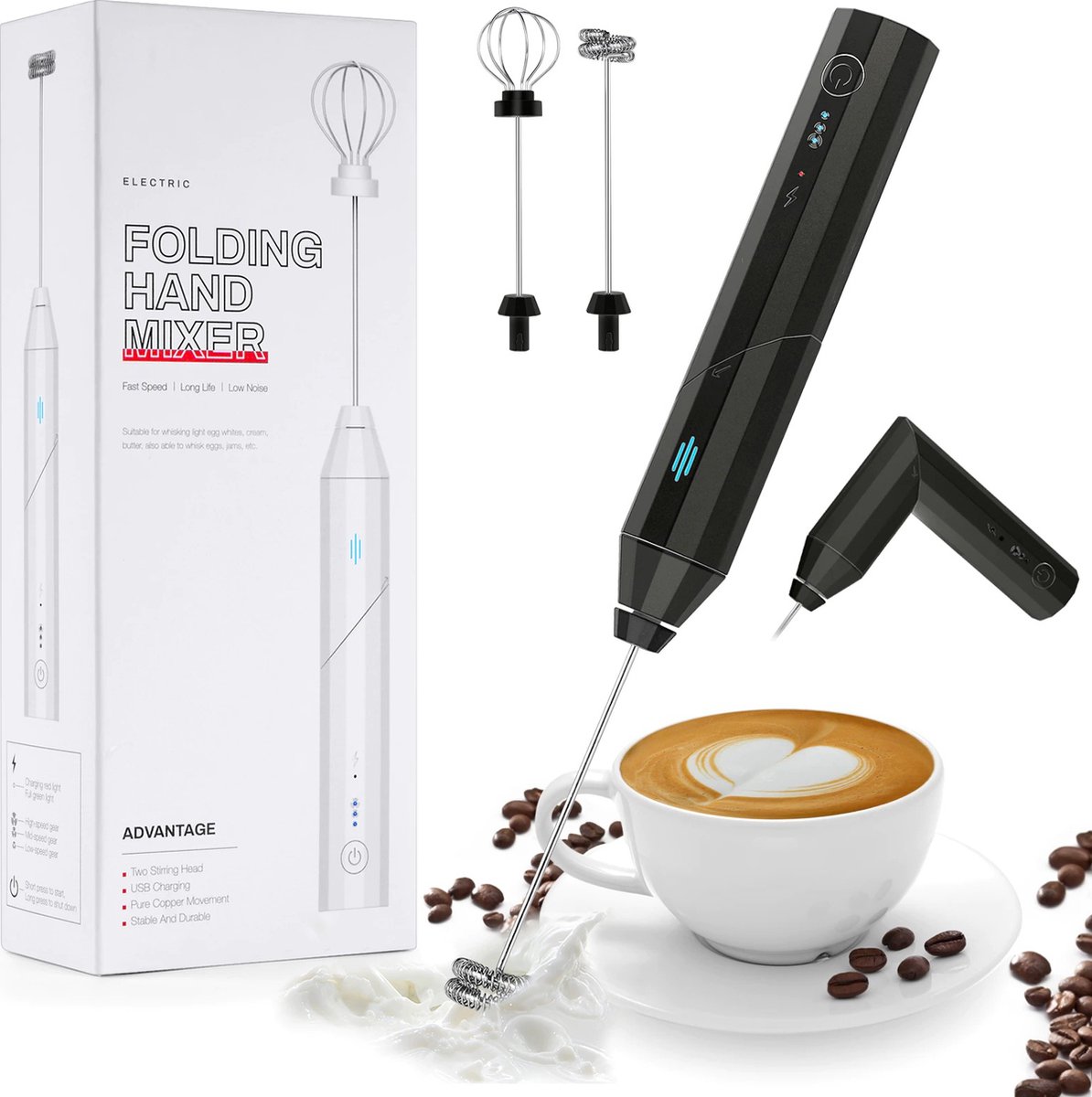 TechU™ Elektrische Melkopschuimer – Zwart – Werkt op Batterijen – Kleine Staafmixer voor Melk, Koffie, Eiklopper, Slagroom