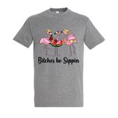 T-shirt Bitches be sippin - Grey Melange T-shirt - Maat XL - T-shirt met print - T-shirt dames