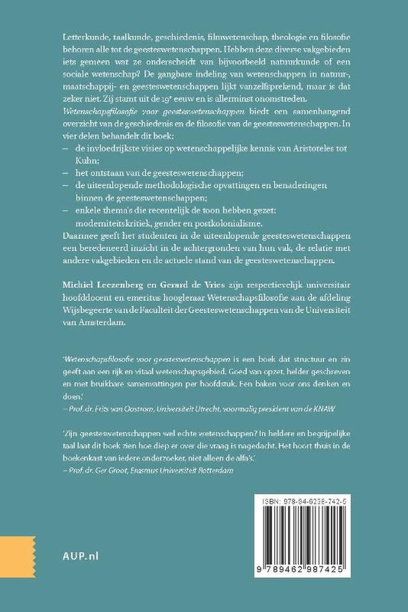 Boekomslag met tekst over wetenschapsfilosofie en een ISBN-nummer.
