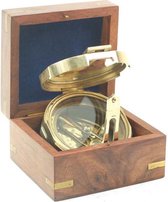 Denza - Kompas messing inclusief houten kistje POR13700 – spiegelkompas - nautisch goud kleur -A BRASS LEVEL COMPASS IN WOODEN BOX