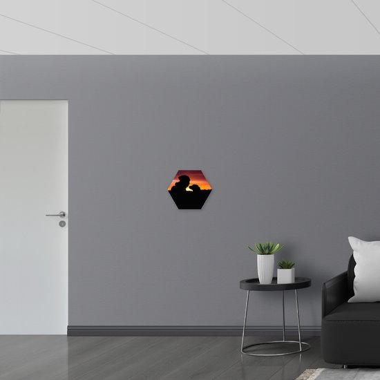 WallClassics - Dibond Hexagone - Silhouette d'homme avec chapeau et son chien - Photo 40x34,8 cm sur Hexagone (avec système de suspension)