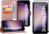 Hoesje geschikt voor Samsung Galaxy S23 Plus - Screen Protector FullGuard - Book Case Leer Pasjeshouder Roségoud & Screenprotector