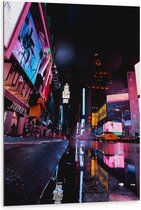 Dibond - Plein Times Square in Nacht - 80x120 cm Foto op Aluminium (Wanddecoratie van metaal)