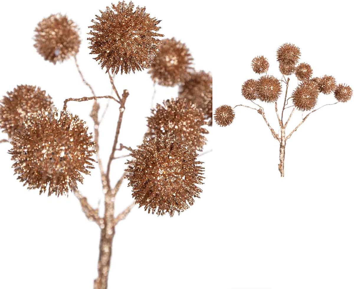 Twig Plant copper glitter pompon pick