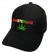 Zwarte baseball cap - Amsterdam - 020 - geborduurd - souvenier - rood - geel - groen