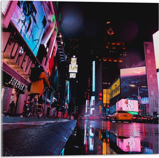 Acrylglas - Plein Times Square in Nacht - 50x50 cm Foto op Acrylglas (Wanddecoratie op Acrylaat)