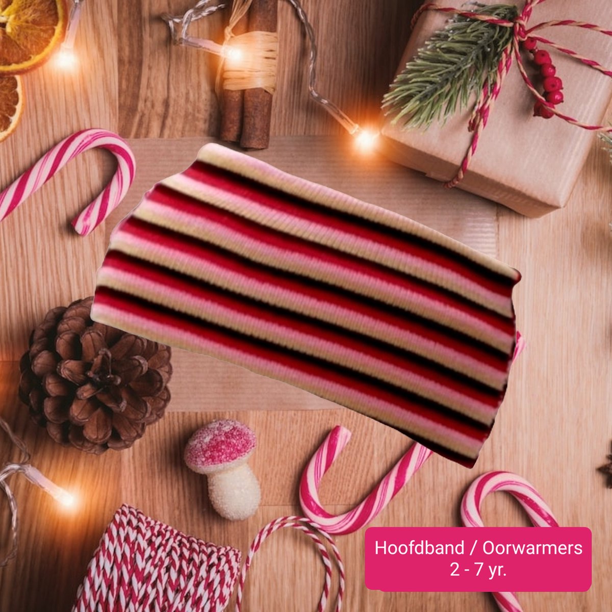 H.A.M.A. - Gebreide Hoofdband Oorwarmers - Rood Roze Beige Bruin (nr.4) - Herfst Winter - Strepen - Meerkleurig Multicolour - Kinderen 2-7 yr.