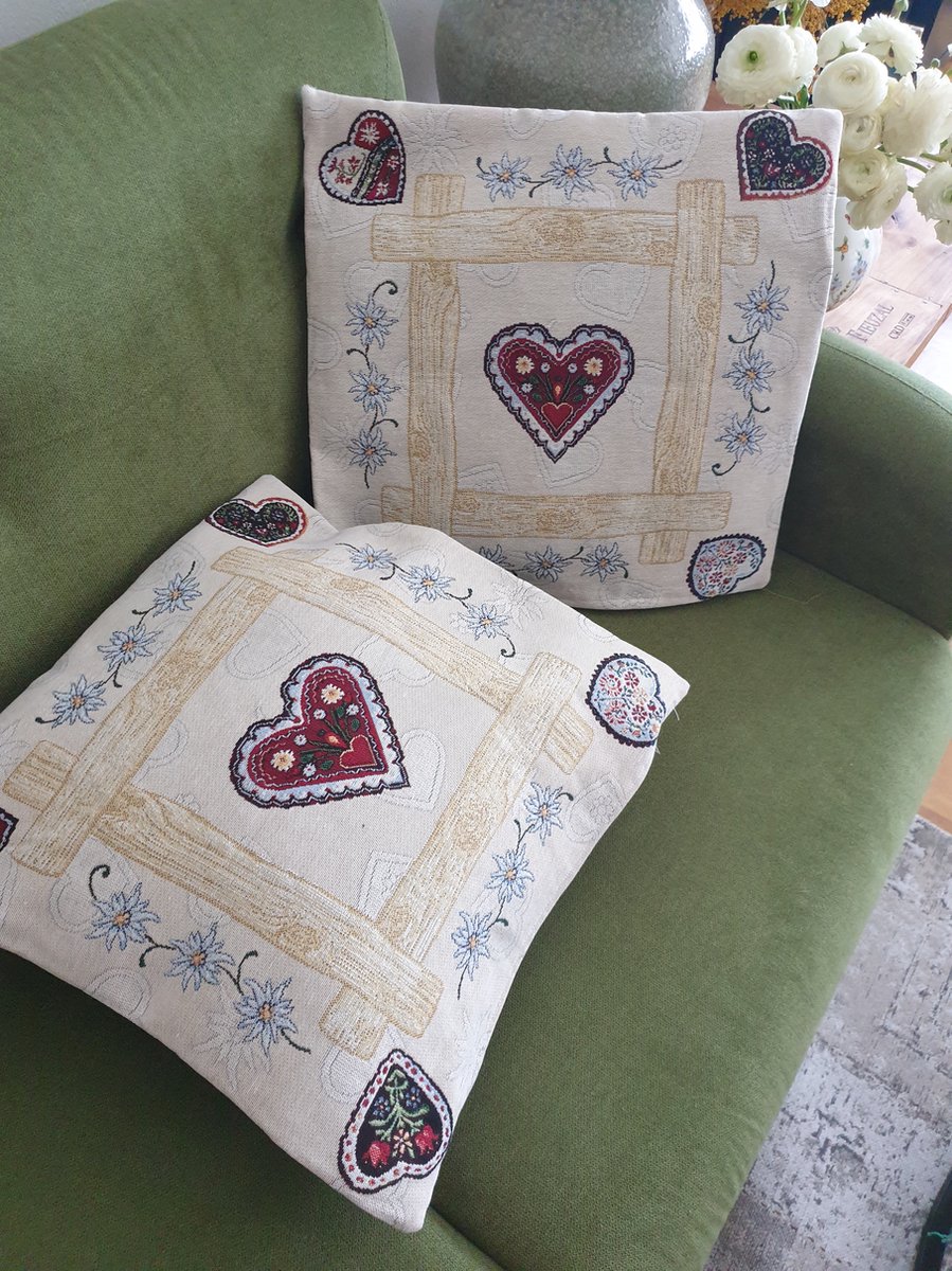 Kussenhoes Gobelinstof Alsace heart met rits 45*45cm