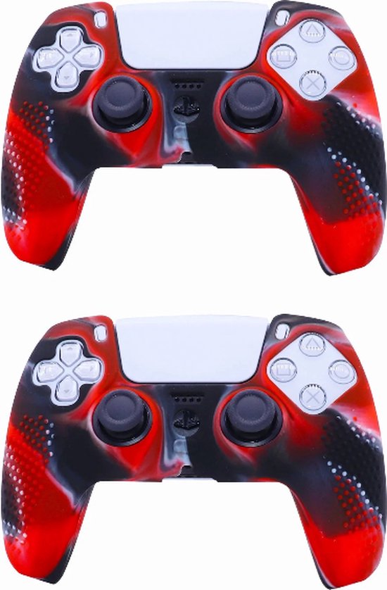 2-pack – Controller Skin geschikt voor PS5 controller – PS5 Silicone Hoes – Playstation 5 Accessoires – Cover – Hoesje – Siliconen skin case – Rood camouflage