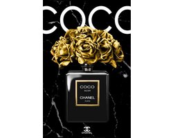 Chanel Black Gold-Luxe Wanddecoratie van Art-Empire – Plexiglas 5mm – Zwevend Aluminium Ophangsysteem – Galerie-kwaliteit op Maat