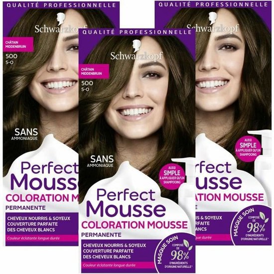 Coloration Cheveux Sans Ammoniaque Schwarzkopf Perfect Mousse Brun Nº 500 3  Pièces | bol