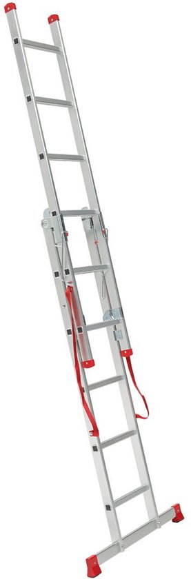 Hailo M80 Multifunctionele aluminium ladder, 4 x 3 sporten, belastbaar tot 150 kg, veiligheidsgewrichten en vergrendelingen, in hoogte verstelbaar, multifunctionele ladder, roestvrij staal, zilver