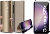 Hoesje geschikt voor Samsung Galaxy S23 Plus - Screen Protector FullGuard - Book Case Spiegel Goud & Screenprotector