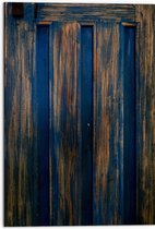 Dibond - Blauwe Verf Afgebladerd op Houten Deur - 50x75 cm Foto op Aluminium (Met Ophangsysteem)