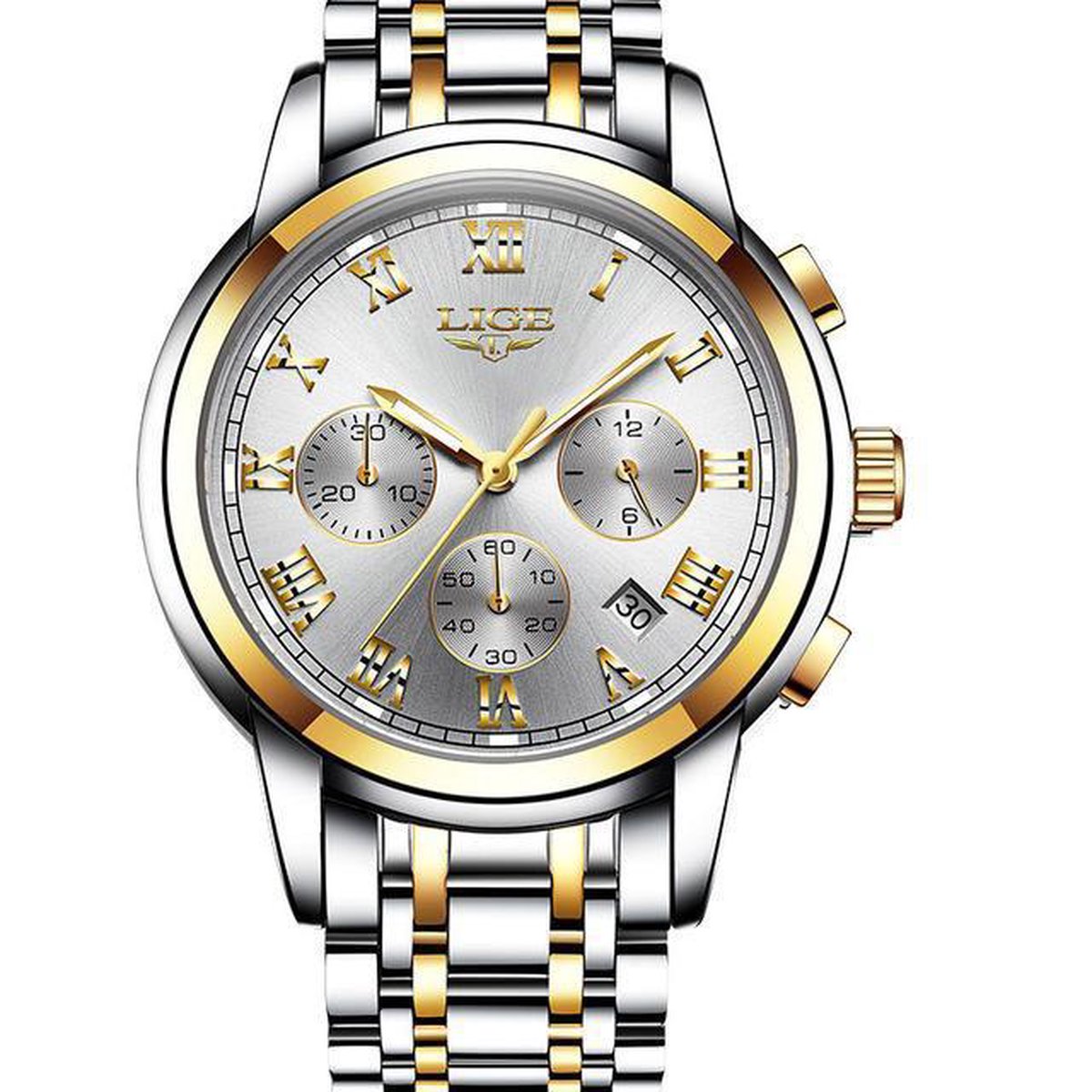 LIGE Casual DTS 1004 - Horloge - RVS - Ø 42 mm Zilver Goud Wit