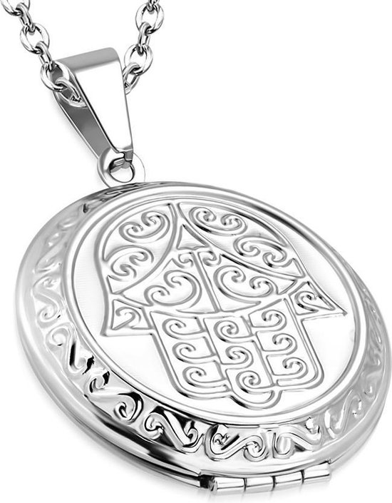 Collier Amanto Bo - Femme - Acier 316L - Main de Fatima - Medaillon - 32 x 35 mm - 50 cm