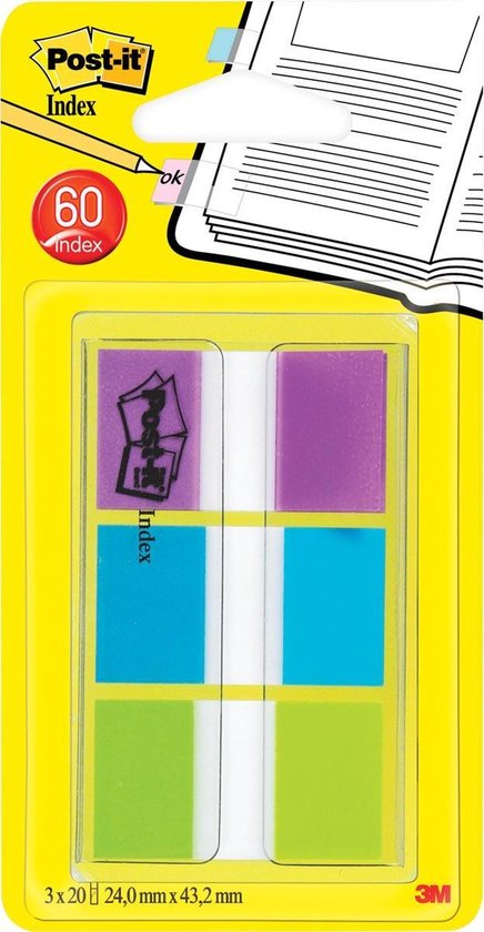 Post-it Index Standard, Set portable, violet, Blauw, vert, 24 x 43