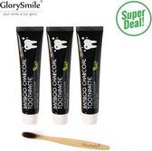 "Trio Voordeel" 3x GlorySmile Houtskool tandpasta voor witte tanden / Teeth Whitening Charcoal + 1x "Gratis Bamboo tandenborstel"