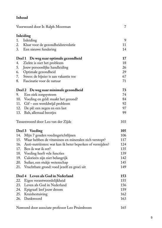 Boekpagina met de inhoudsopgave.