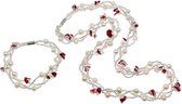 Zoetwaterparel en edelstenen set Twine Pearl Red Agate - parelketting + parel armband - echte parels - magneetslot - agaat - wit - rood