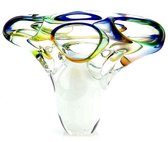 Glazen urn. Asbestemming. "Earth" (aarde) witte bodem multi colors 20 cm hoog.