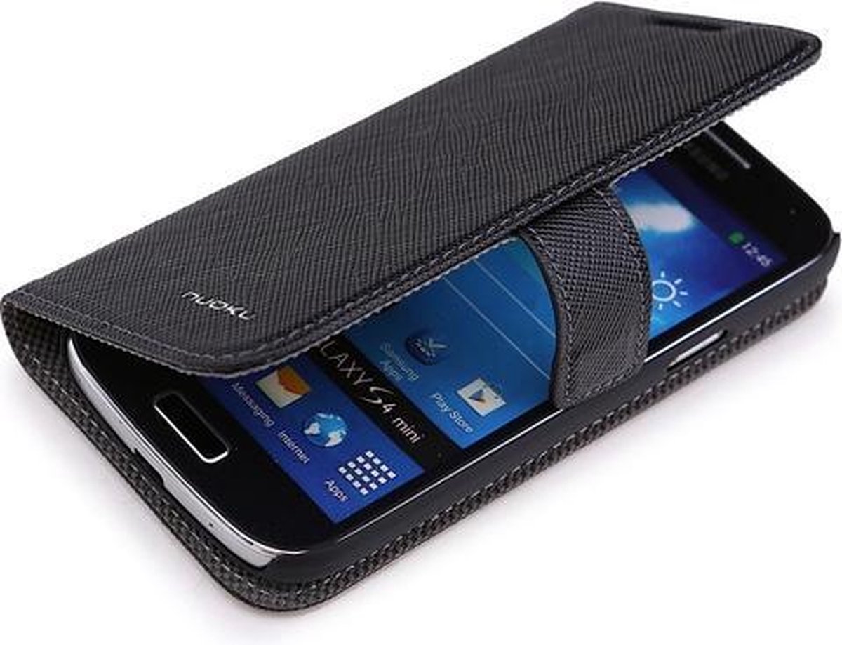 Echt Leer cover Nuoku - Samsung Galaxy S4 Mini hoesje Lederen Book Case  Zwart | bol.com