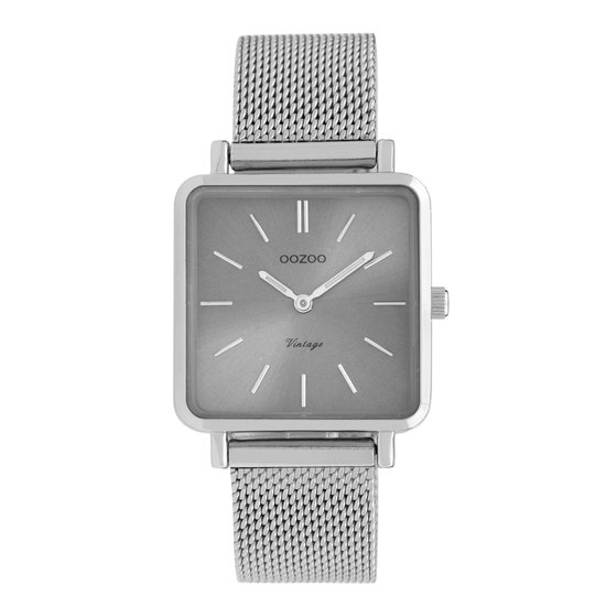 OOZOO Vintage series - zilverkleurige horloge met zilverkleurige metalen mesh armband - C9842 - Ø28