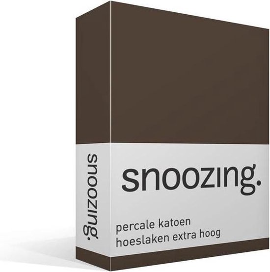 Snoozing - Hoeslaken - Extra hoog - Tweepersoons - 120x200 cm - Percale katoen - Bruin