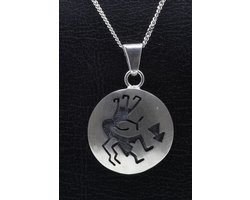 Zilveren Indiaan Kokopelli rond enkel hopi style ketting hanger