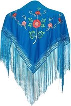 Spaanse manton - omslagdoek - voor kinderen - blauw met bloemen - bij flamencojurk