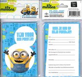 12 Uitnodigingskaartjes met envelop - Minions lichtblauw - 9 x 13.5 cm