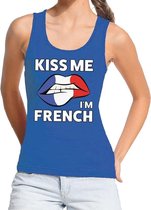 Kiss me I am French tanktop / mouwloos shirt blauw dames XL