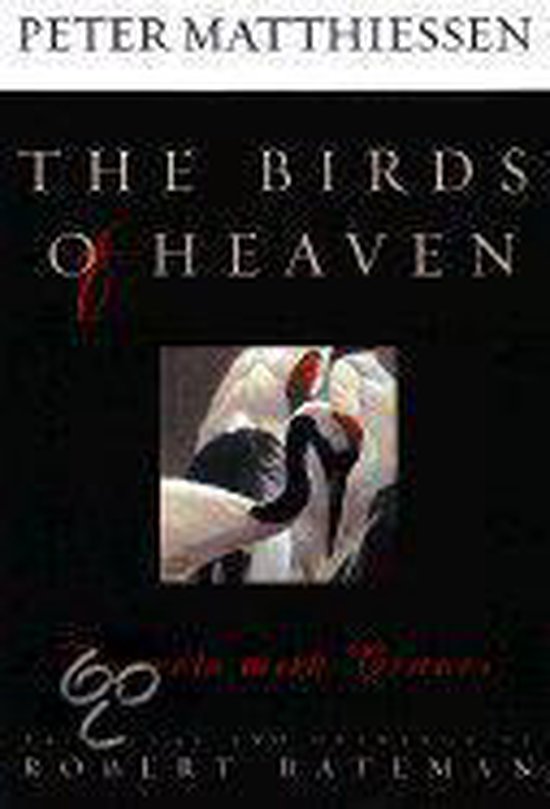 Boekcover: 'The Birds of Heaven' met close-up van kraanvogels.