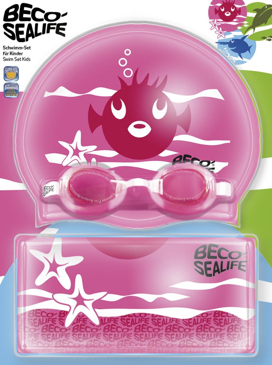 BECO-SEALIFE zwembril setje 2 - zwembril - badmuts en tasje - blauw/roze