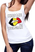 Kiss me I am Belgian tanktop / mouwloos shirt wit dames - feest shirts dames - Belgie kleding M