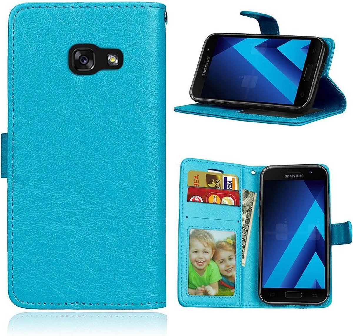 Telefoonhoes Geschikt voor: Samsung Galaxy A5 2017 portemonnee hoesje - Turquoise