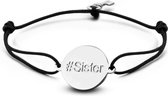 Key Moments 8KM-BE0008 - Armband met stalen tekst bedel en sleutel - #Sister - one-size - zilverkleurig