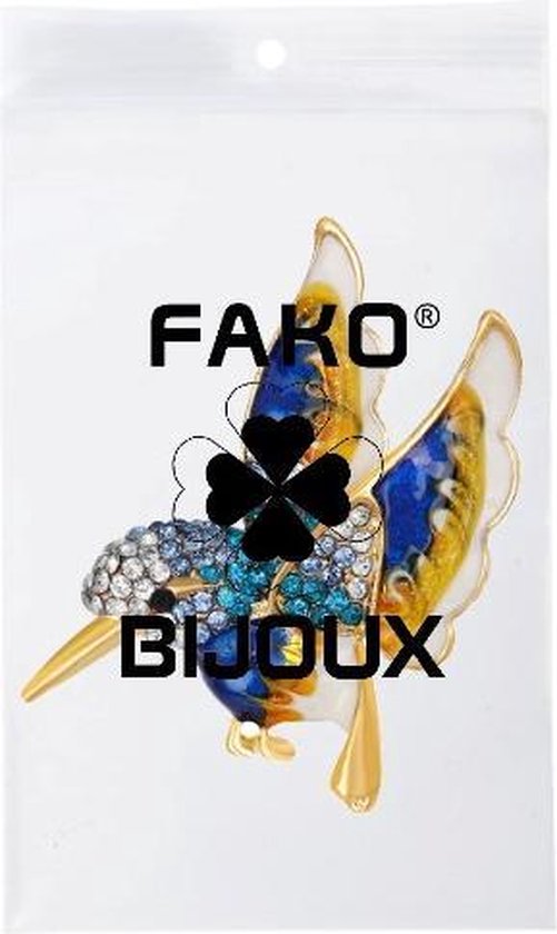 Fako Bijoux® - Broche - Vogel - 42x41mm - Blauw - Fako Bijoux®
