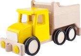 Gele houten kiepwagen - 30x10x15cm - Handgemaakt - Uniek design - LUPO