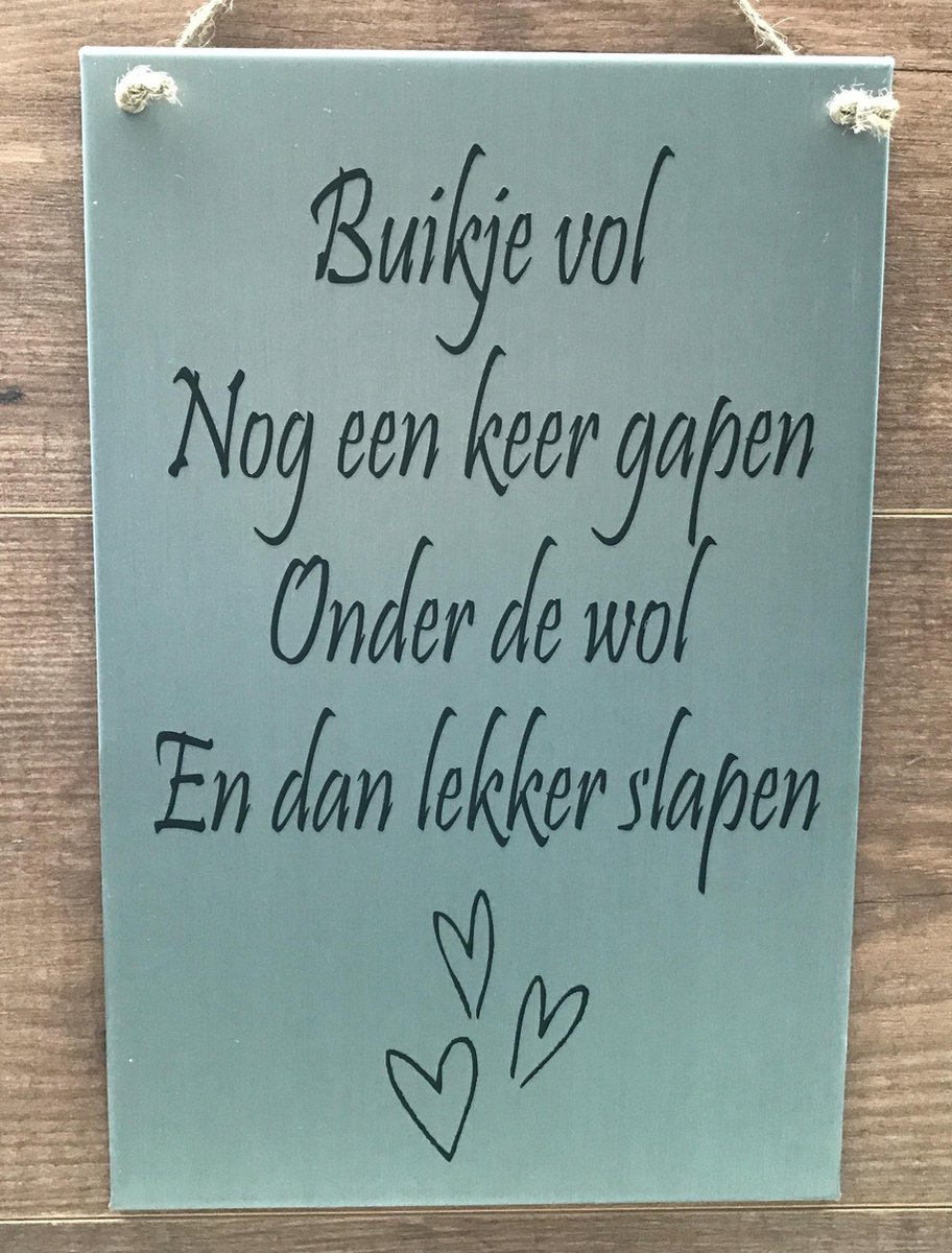 Zinken tekstbord buikje vol licht grijs 20x30 cm.