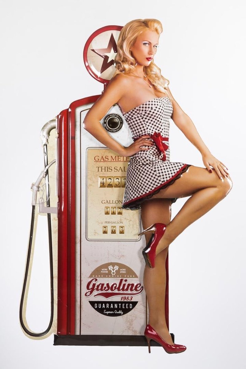 Signs Usa Sexy Pin Up Gasoline Pomp Beige Rood Retro Wandbord 80 X 545 