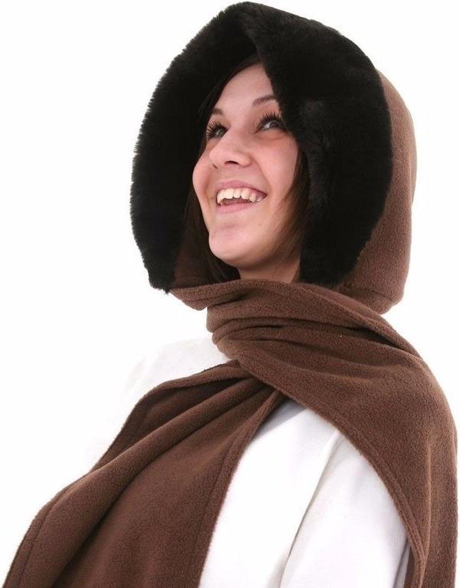Wonderbaar bol.com | Fleece capuchon sjaal met nepbont camel voor dames HQ-19