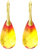 DBD - Goud Vergulde Zilveren Oorbellen - Kristal - Druppel  - Rood Geel- 24MM - Anti Allergisch