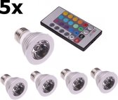 5 Stuks - E27 4W 16 klueren RGB LED lamp met afstandsbediening