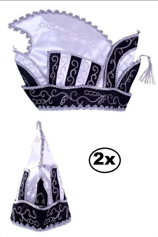 2x Prinsenmuts zwart/wit mt 63 - Carnaval prins thema feest steek party festival