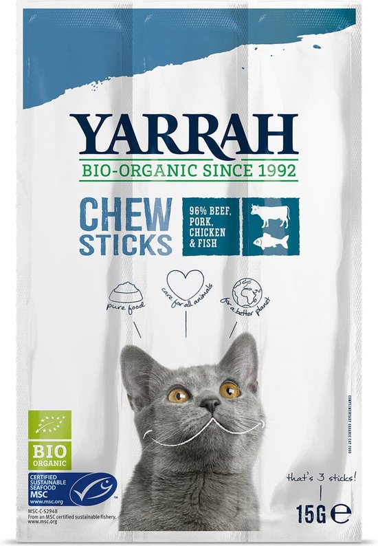 Yarrah Bio Kauwsticks - Rund & Vis - Kattensnack - 15 g NL-BIO-01