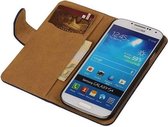 Hout Bookstyle Wallet Case Hoesje Geschikt voor de Samsung Galaxy S4 i9500 Donker Blauw