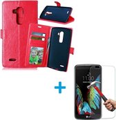 LG K10 Portemonnee hoes rood met Tempered Glas Screen protector